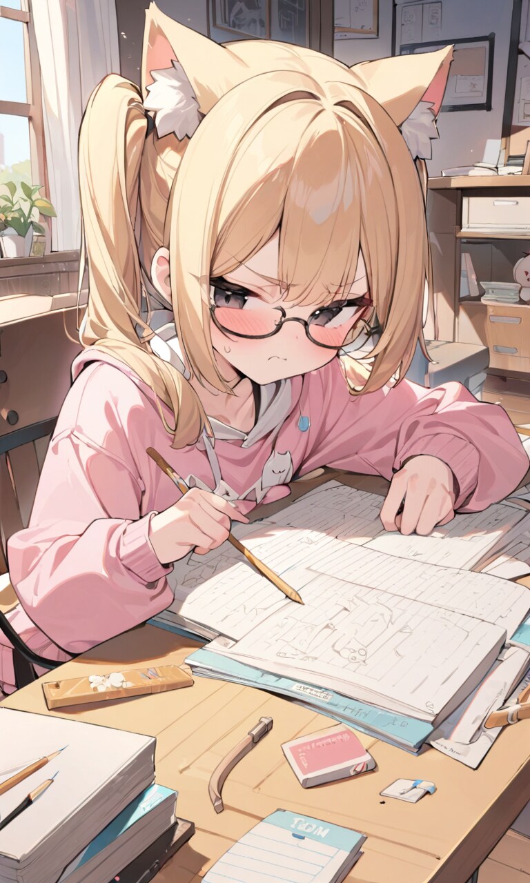 まや「うぬぬ」こるり「何故ノートを広げているのかにゃ？」まや「お前のフォローだよ💢」 | の人気AIイラスト・グラビア