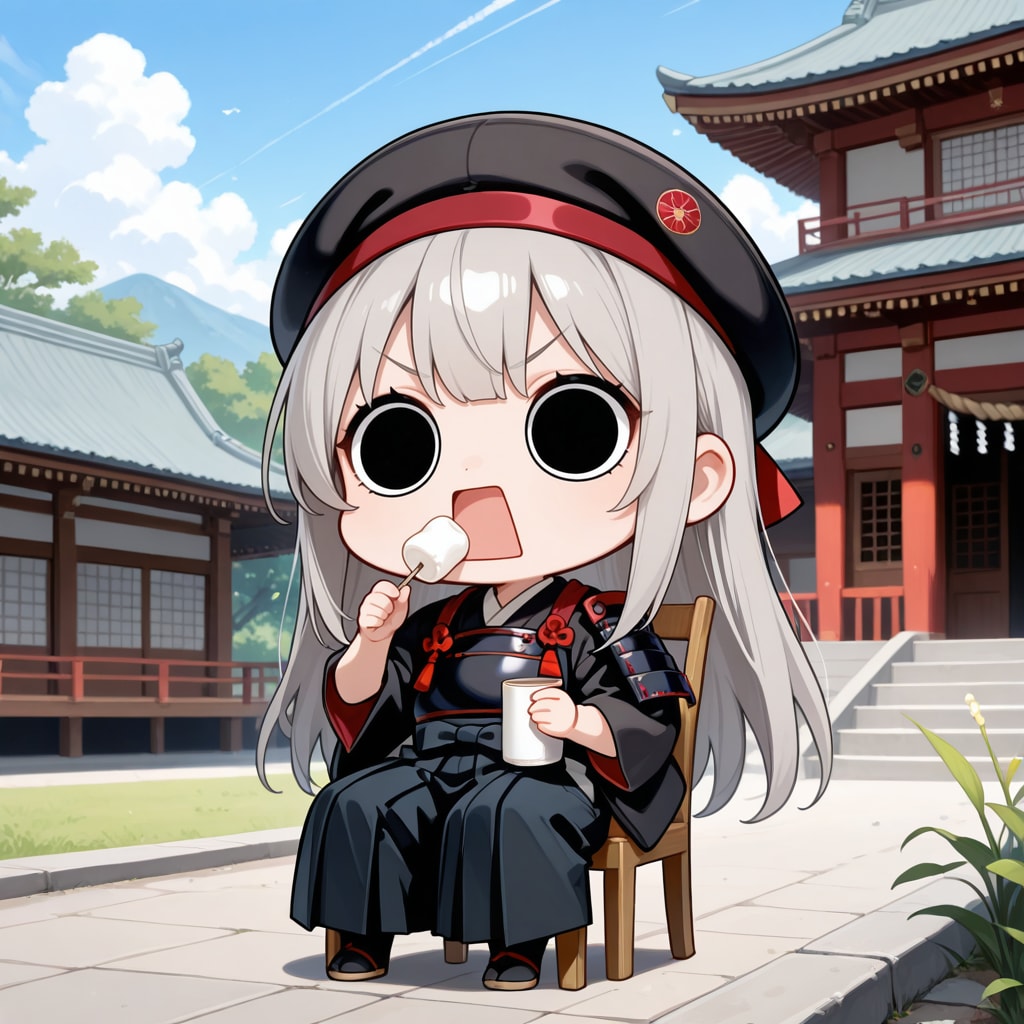 武士の撮影後にマシュマロを頂くえらいこっちゃ嬢 | の人気AIイラスト・グラビア
