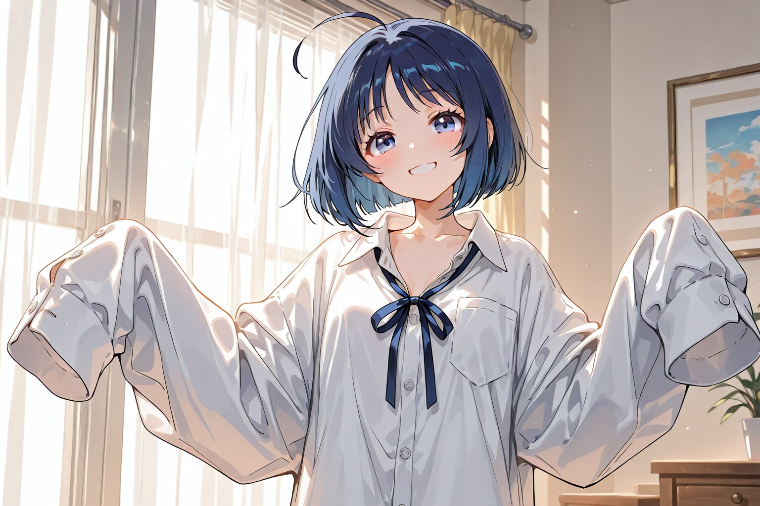 ぶかぶかの彼シャツを着て嬉しそうな代理ちゃん