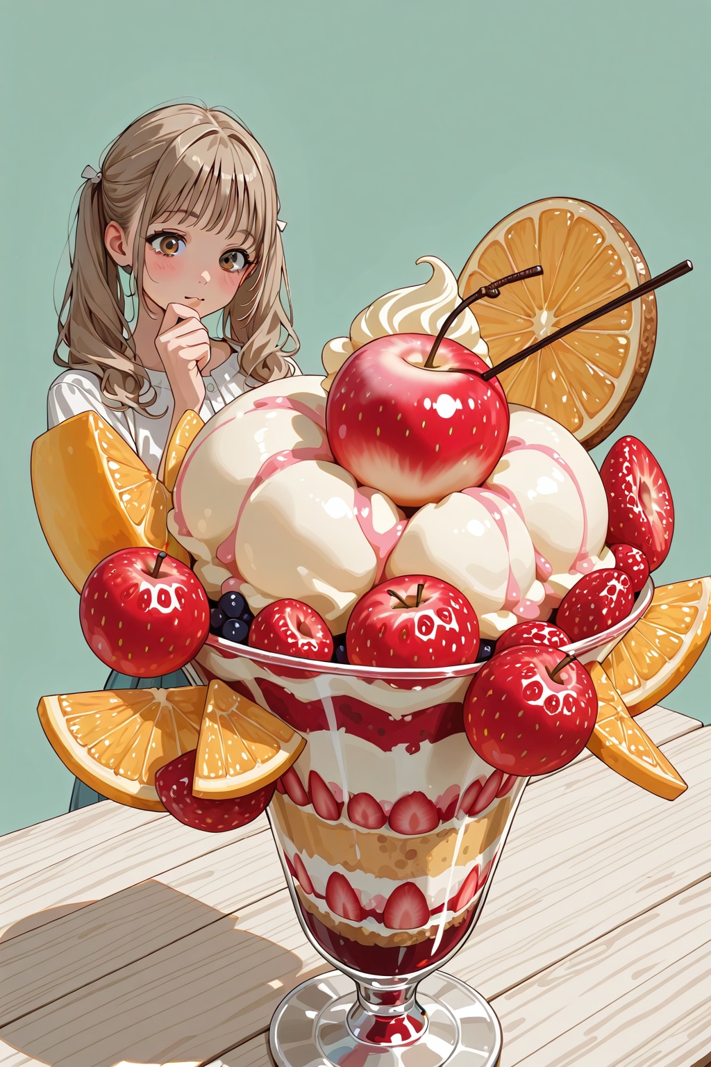 MOKAちゃんのデカ盛りフルーツパフェ | の人気AIイラスト・グラビア