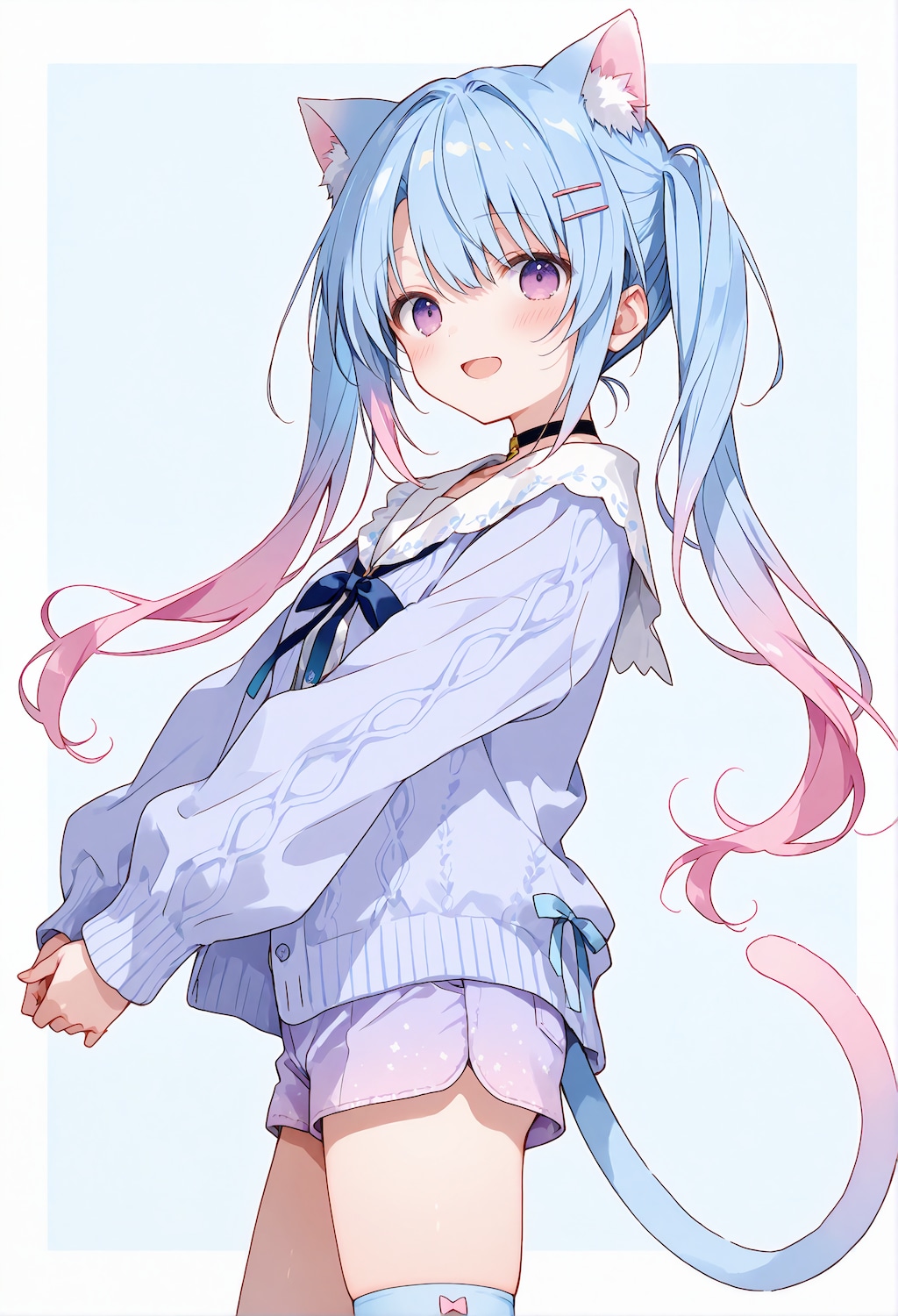 みももの私服「パープルニット」