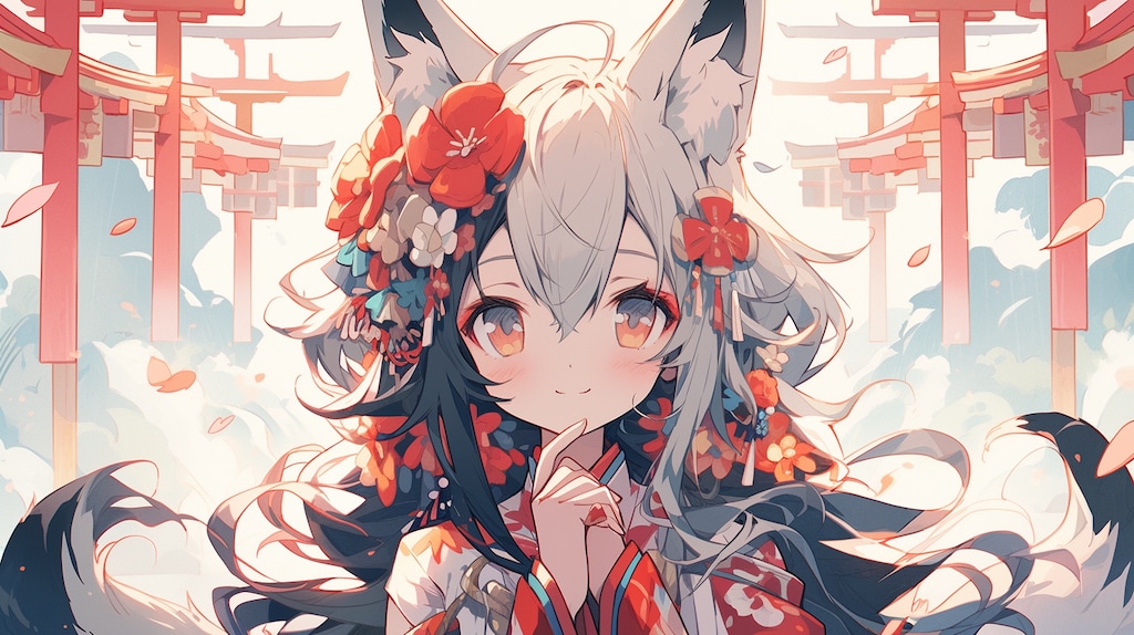 桜舞う神社で囁く狐の巫女