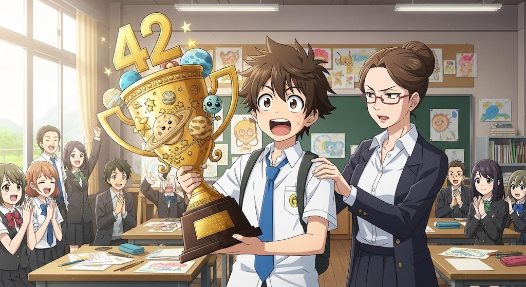 "生命、宇宙、そして万物についての究極の疑問の答え"に関するトロフィー