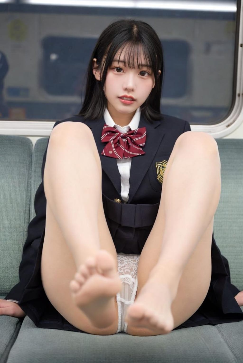 電車で見せつけパンチラ