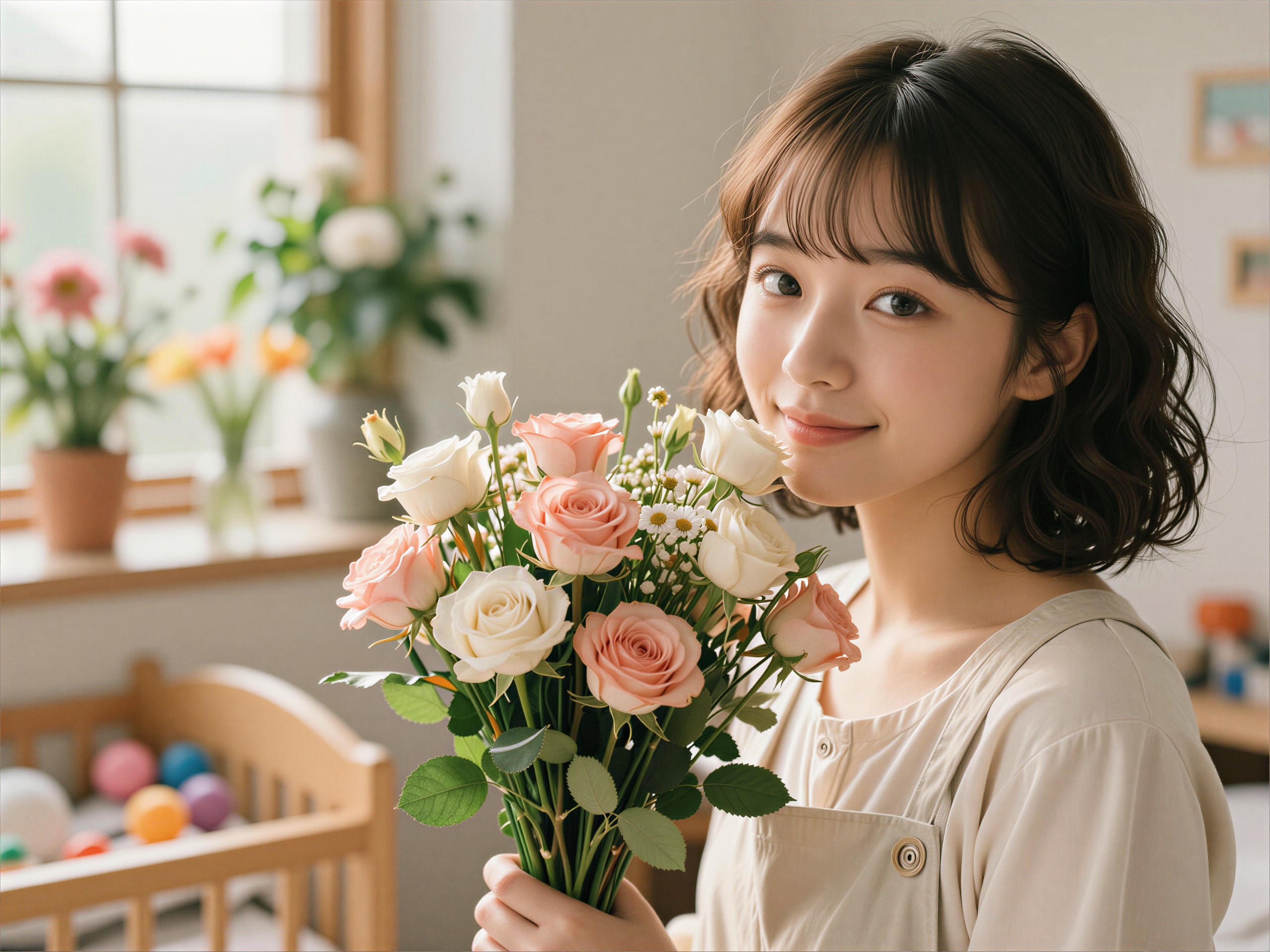 花束を贈られた女性