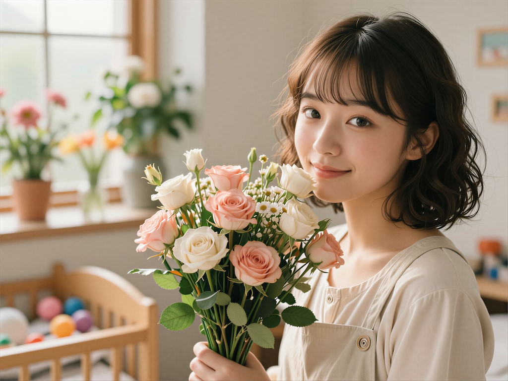 花束を贈られた女性