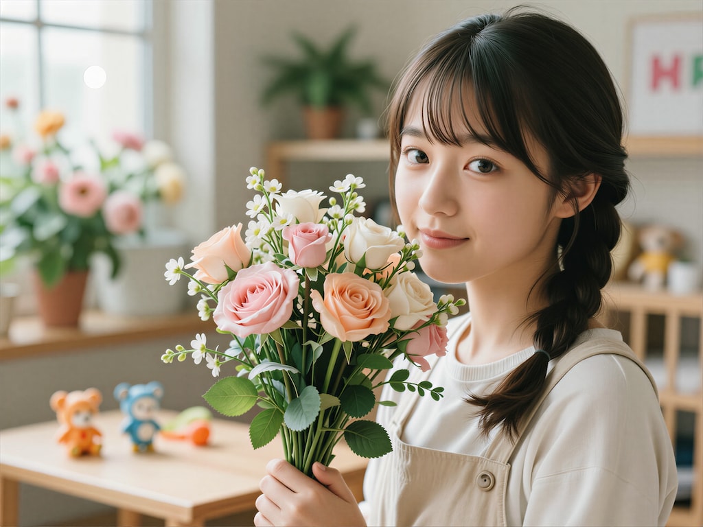 花束を贈られた女性