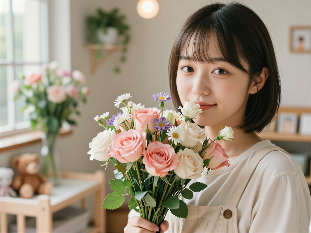 花束を贈られた女性
