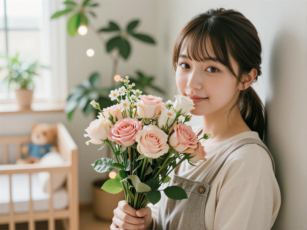 花束を贈られた女性