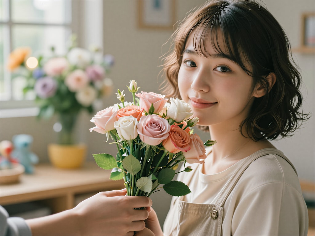 花束を贈られた女性