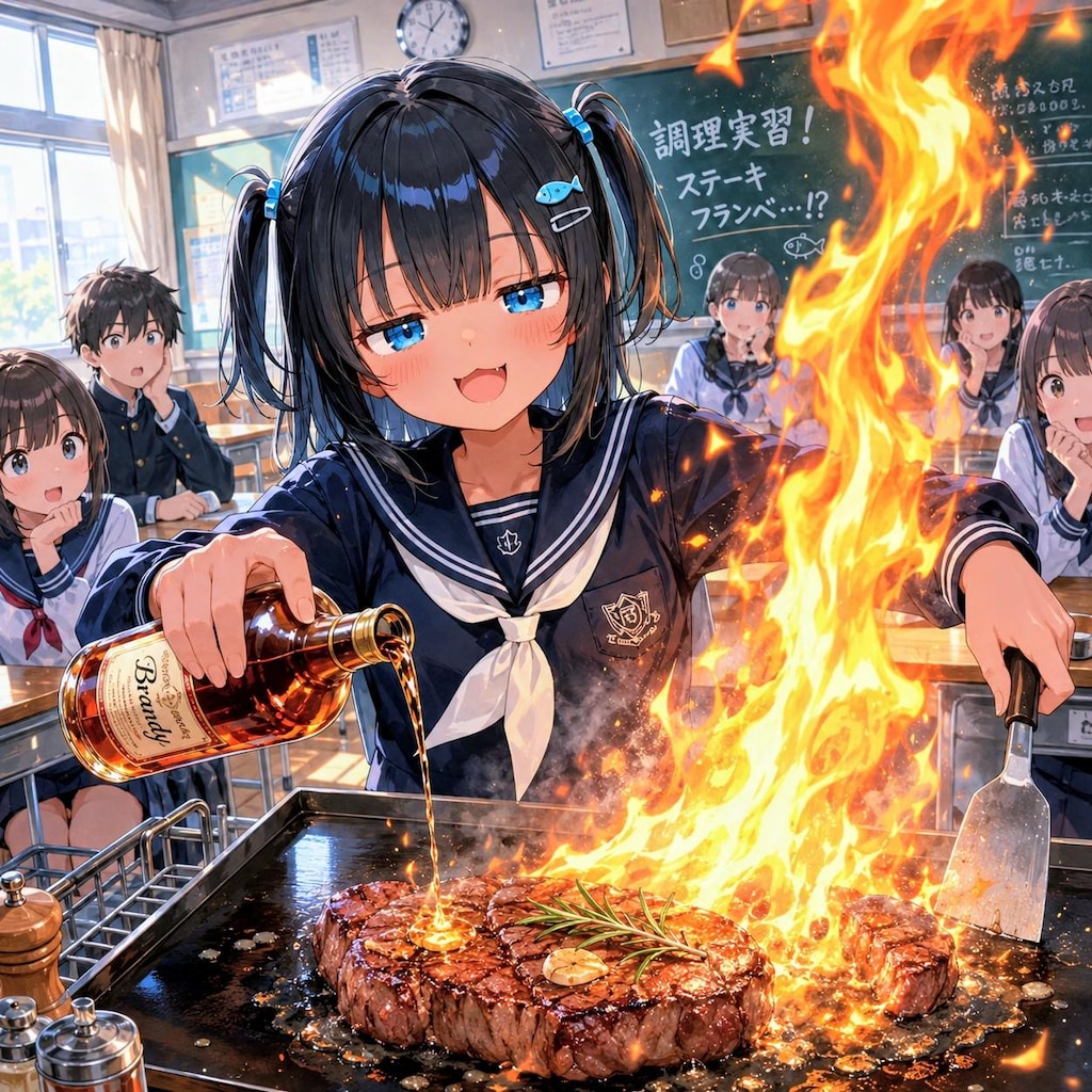 ステーキを焼くこなつちゃん