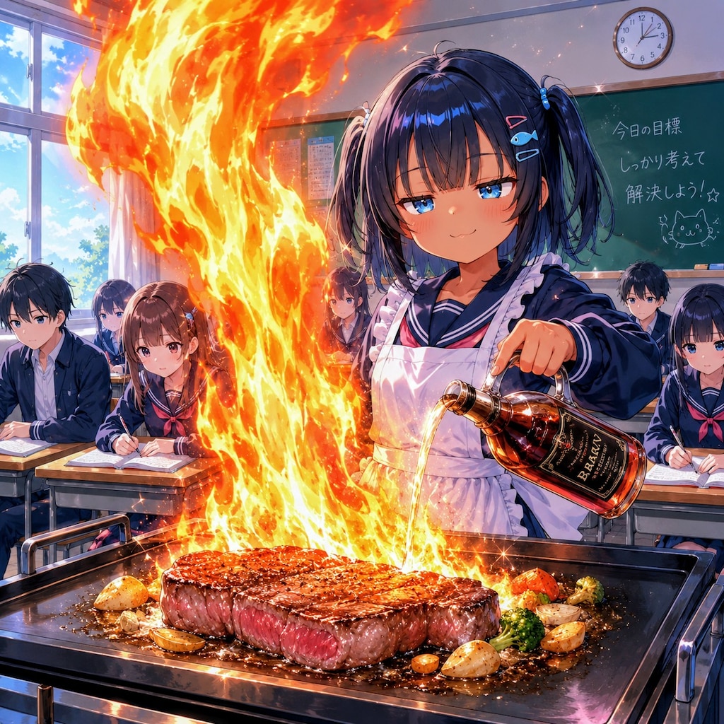 ステーキを焼くこなつちゃん