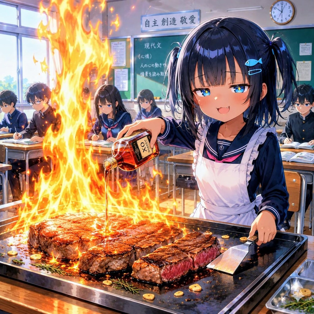 ステーキを焼くこなつちゃん