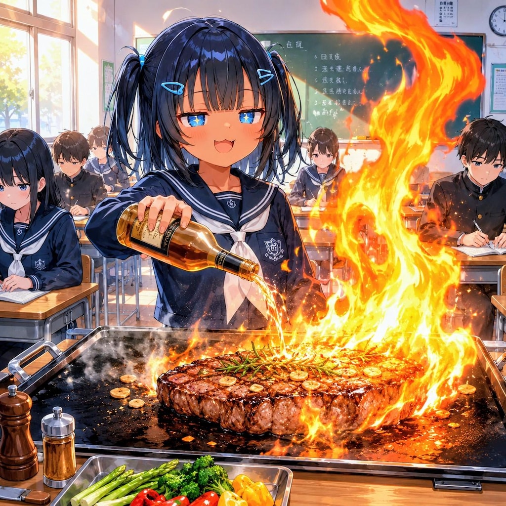 ステーキを焼くこなつちゃん