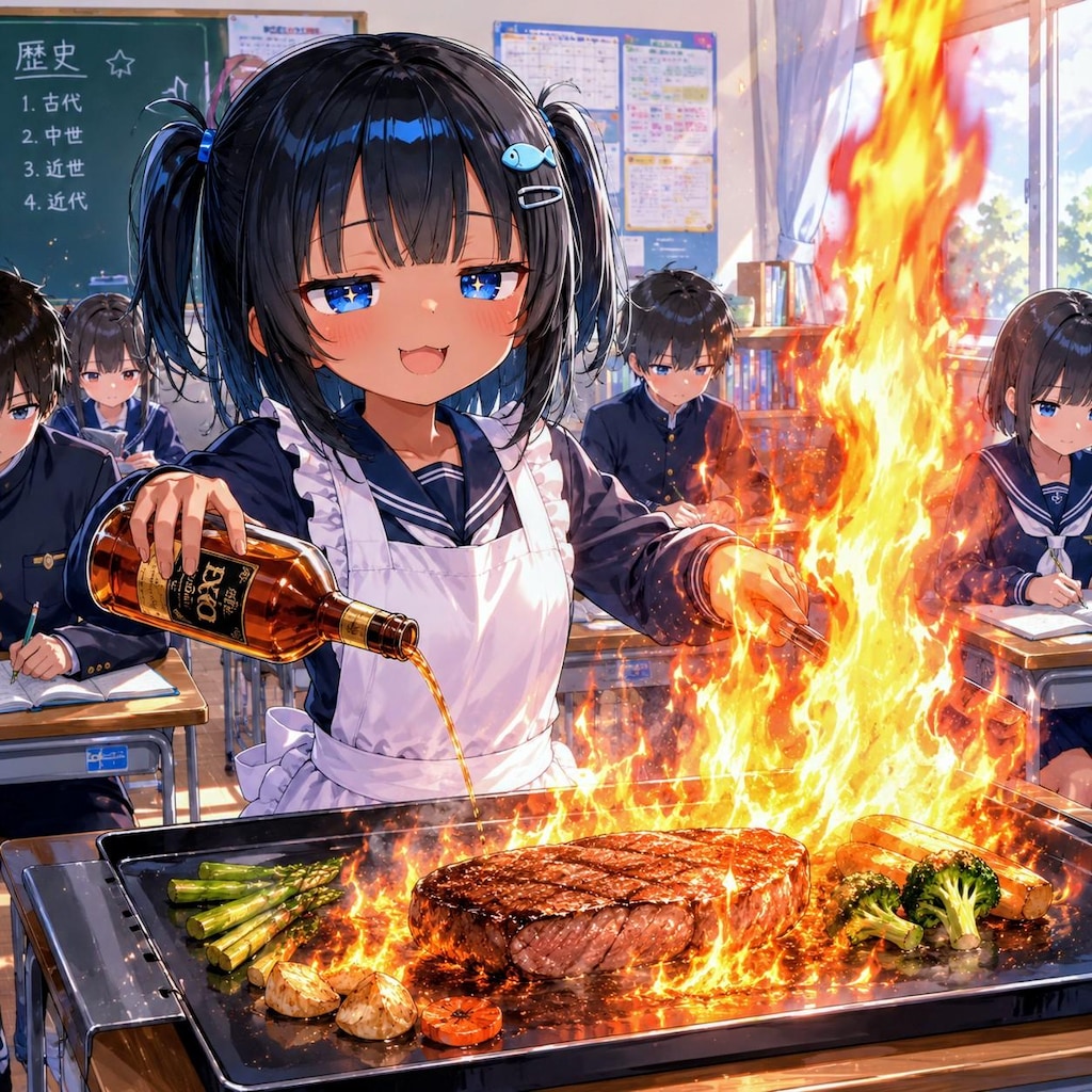 ステーキを焼くこなつちゃん