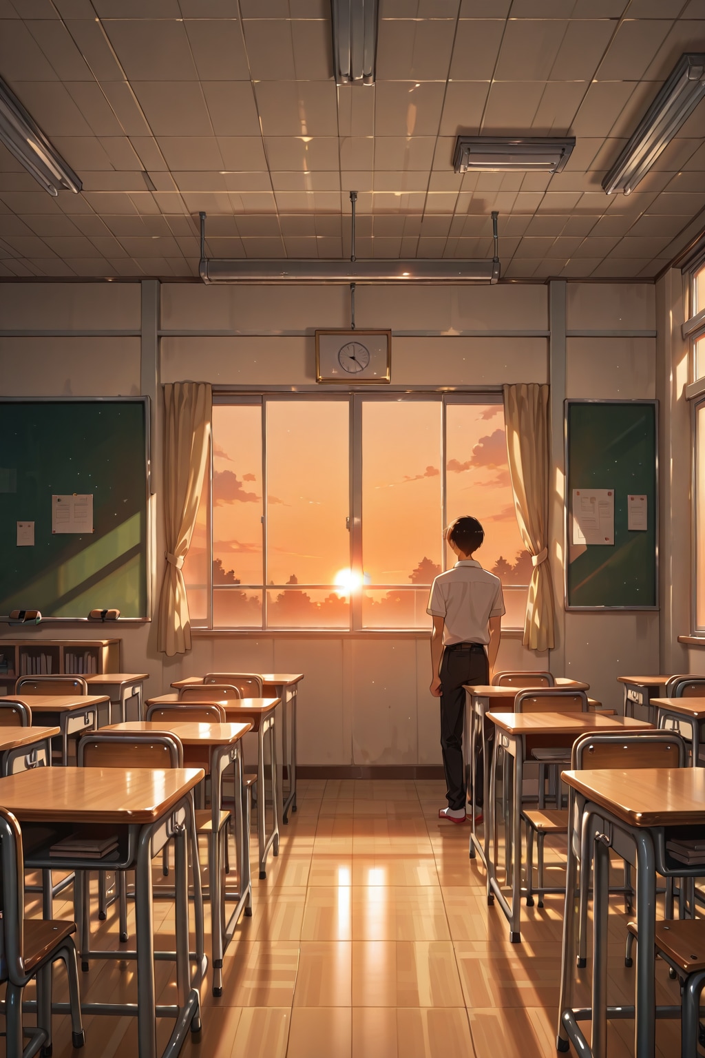 夕暮れ時の教室 | の人気AIイラスト・グラビア