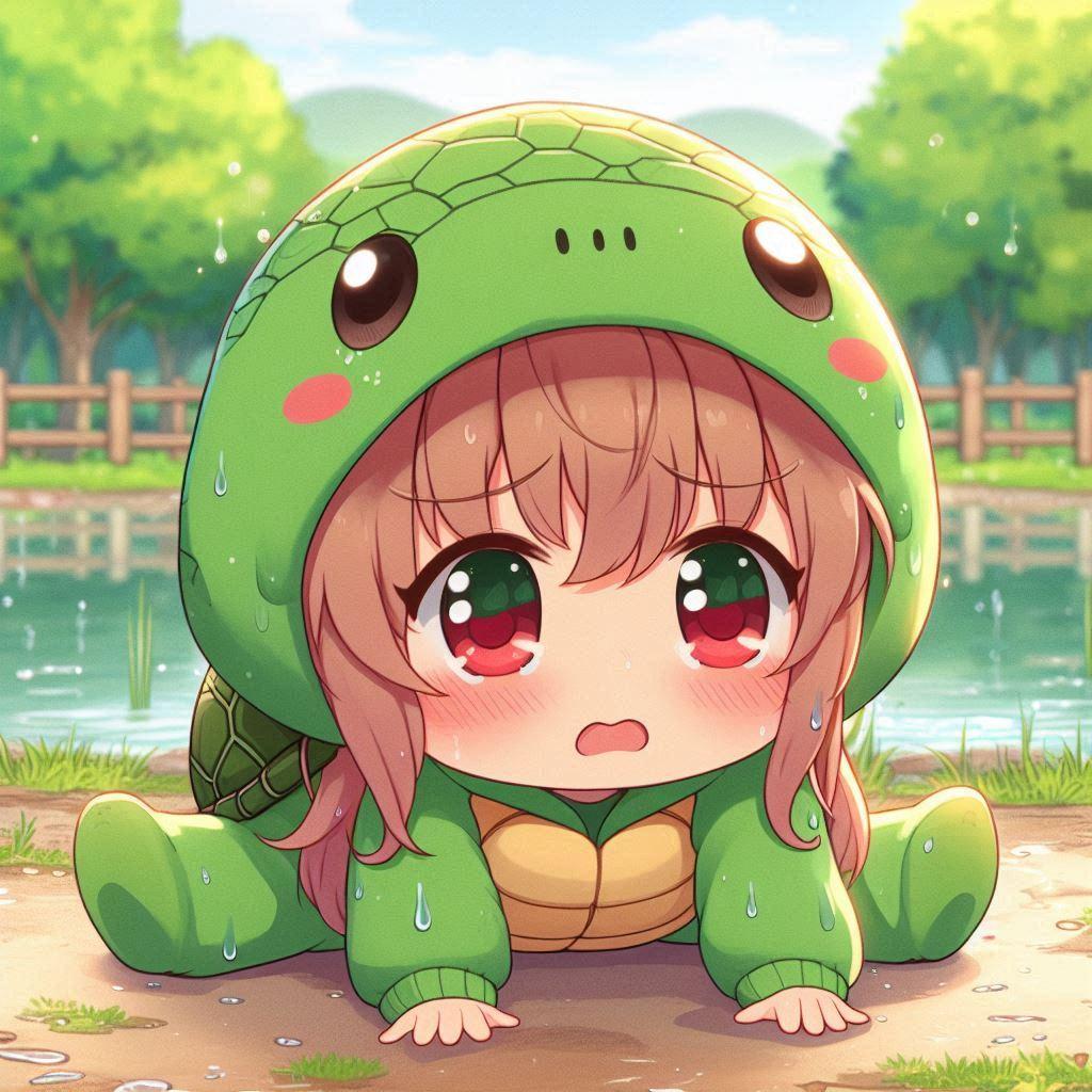 カメさんがストレッチをするのは大変です💦