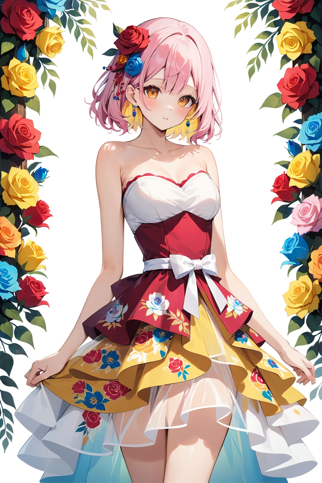 お花のフレアスカートストラップミニドレス（衣装といっしょ） | の人気AIイラスト・グラビア