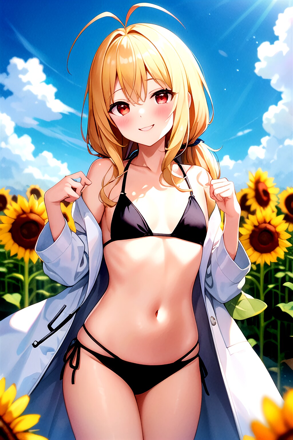 ひまわり畑の露出癖ナツキとカエデとナツミ