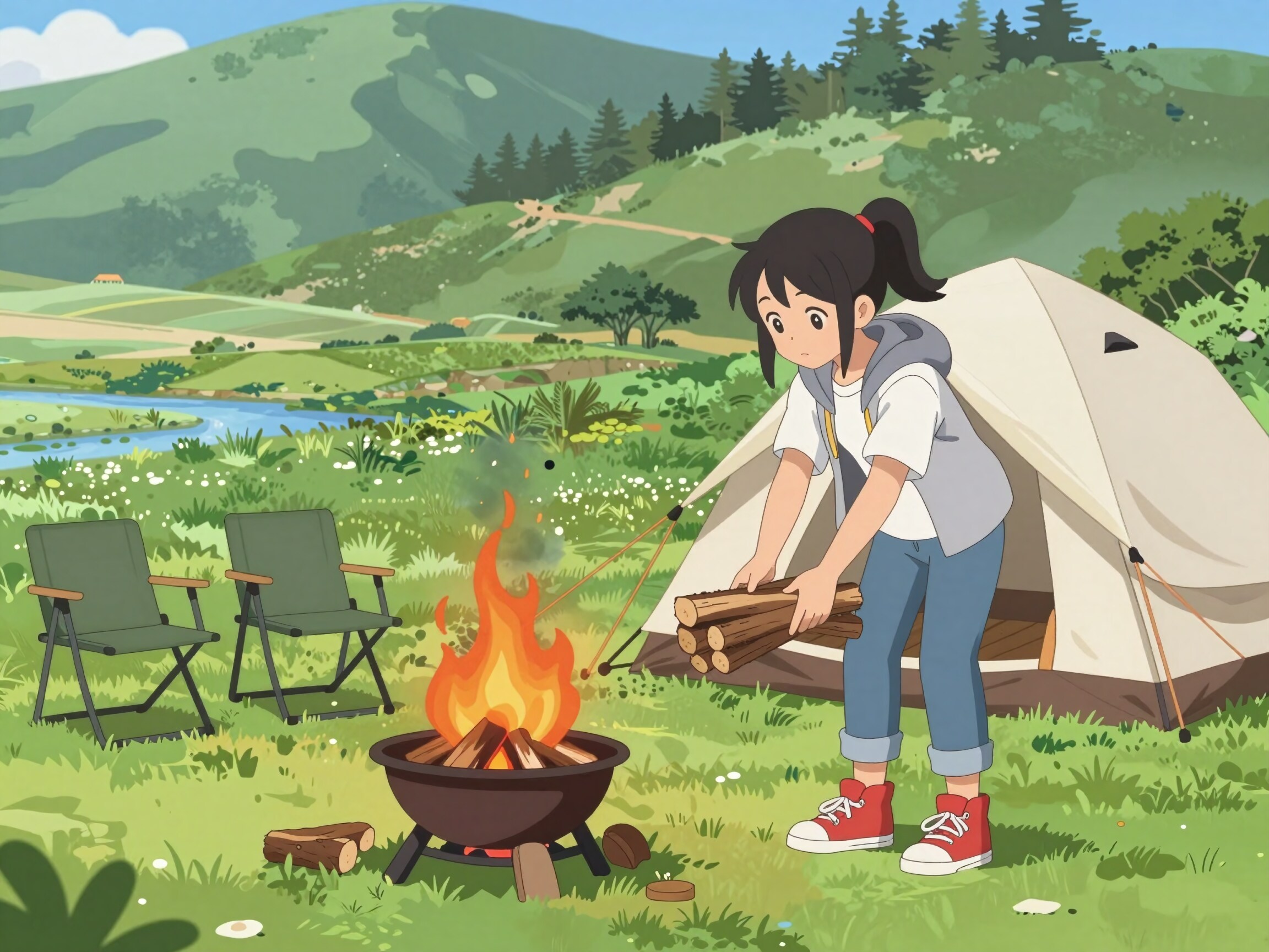 キャンプで焚火