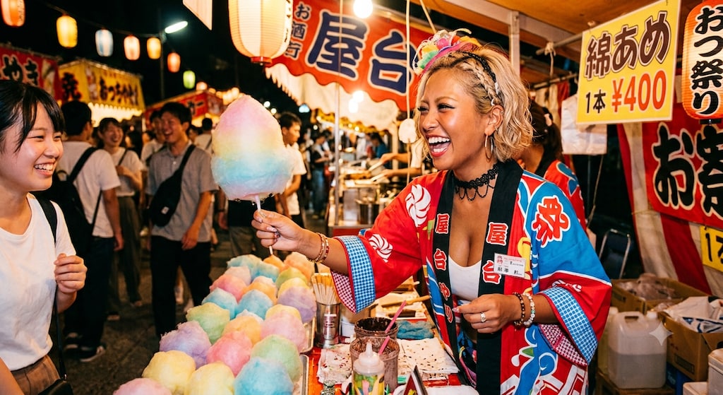 日焼けした金髪ギャルの夏祭り出店