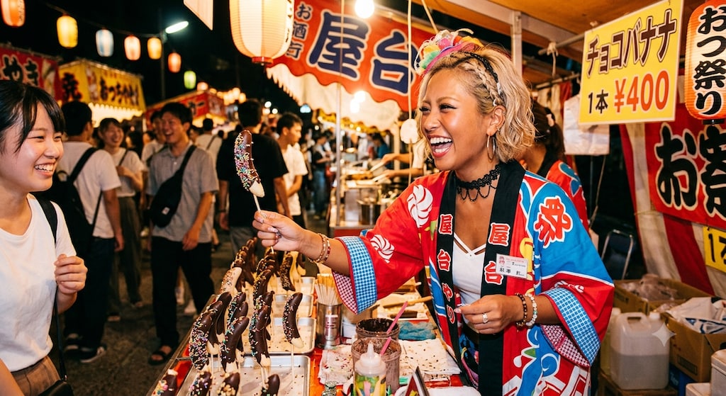 日焼けした金髪ギャルの夏祭り出店