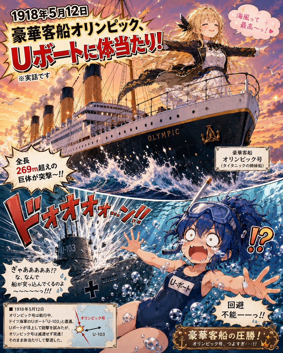 5月12日はタイタニックの同型船がUボートを体当たりで撃沈した日 | の人気AIイラスト・グラビア