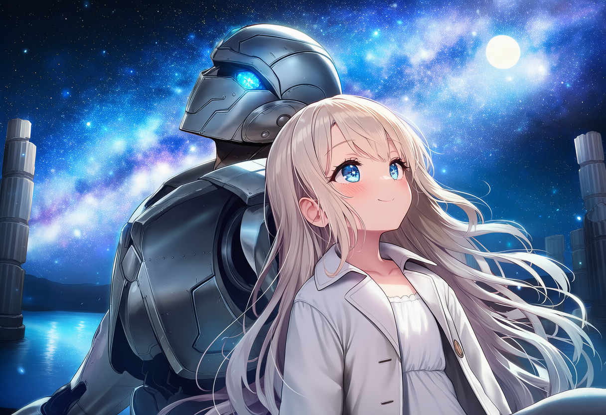 遺跡の守護者と少女と星空