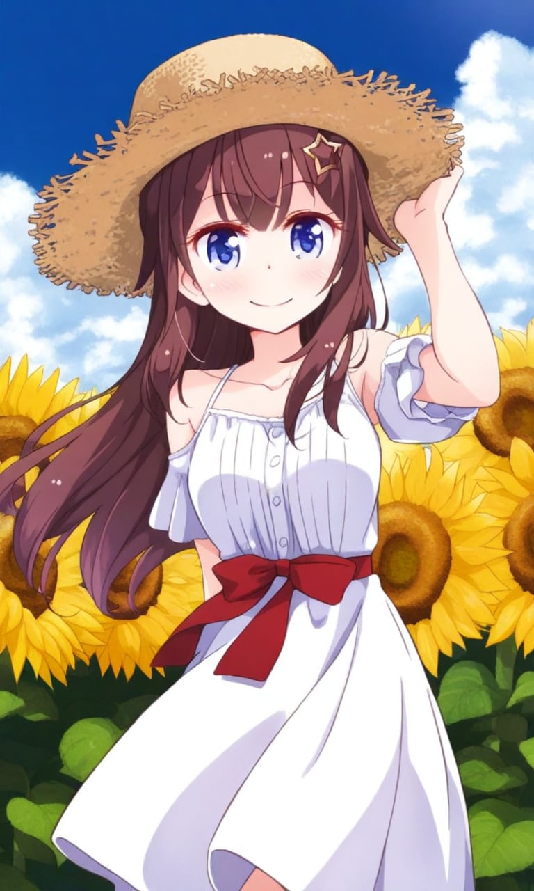 ときのそら 麦わら帽子とワンピース ひまわり畑