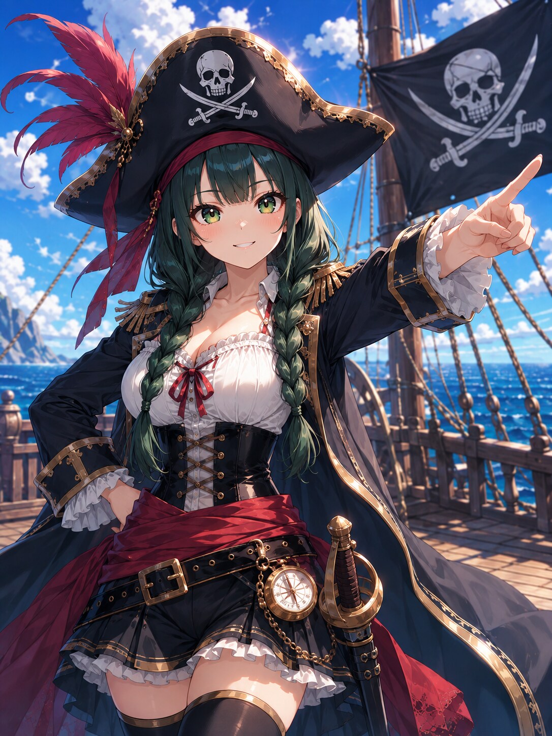 海賊船船長の格好をする翠莉ちゃん | の人気AIイラスト・グラビア