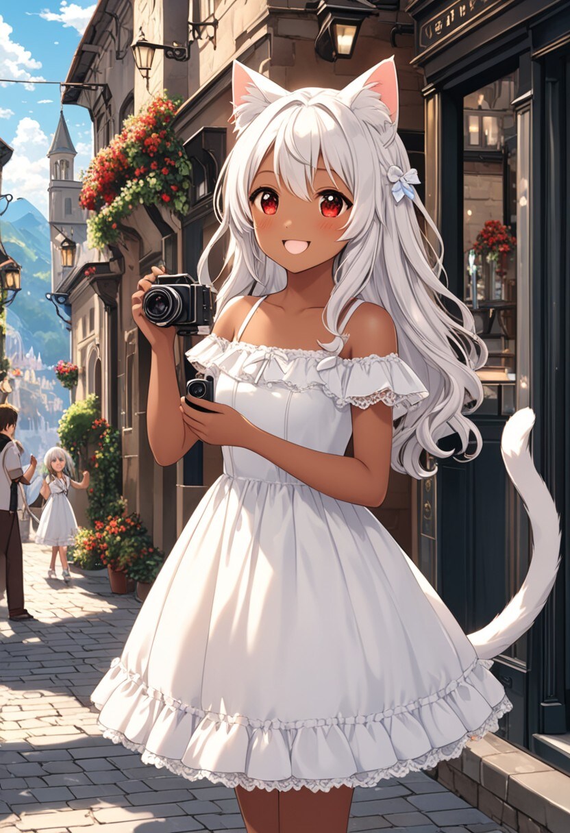 撮影旅を楽しむ褐色猫娘ちゃん | の人気AIイラスト・グラビア