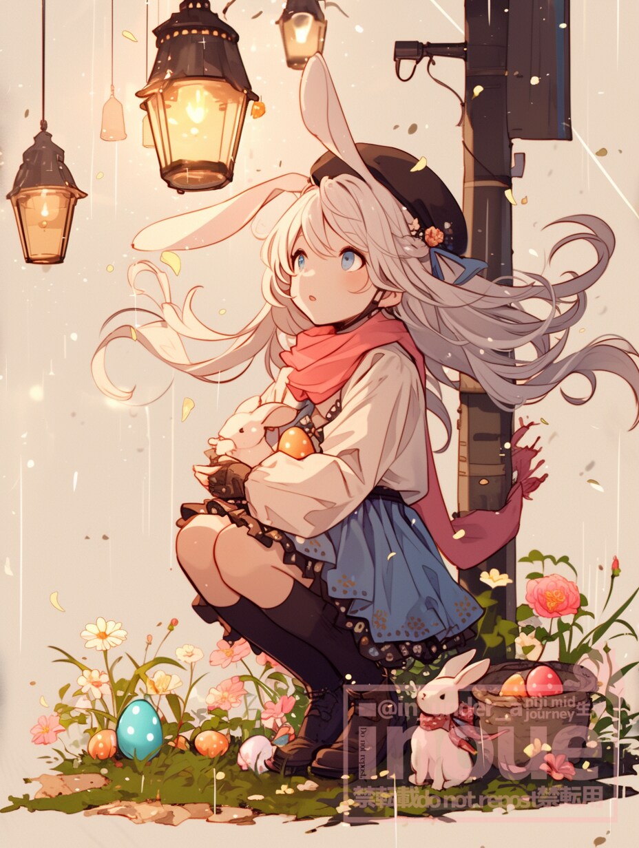 雨の日うさぎ灯