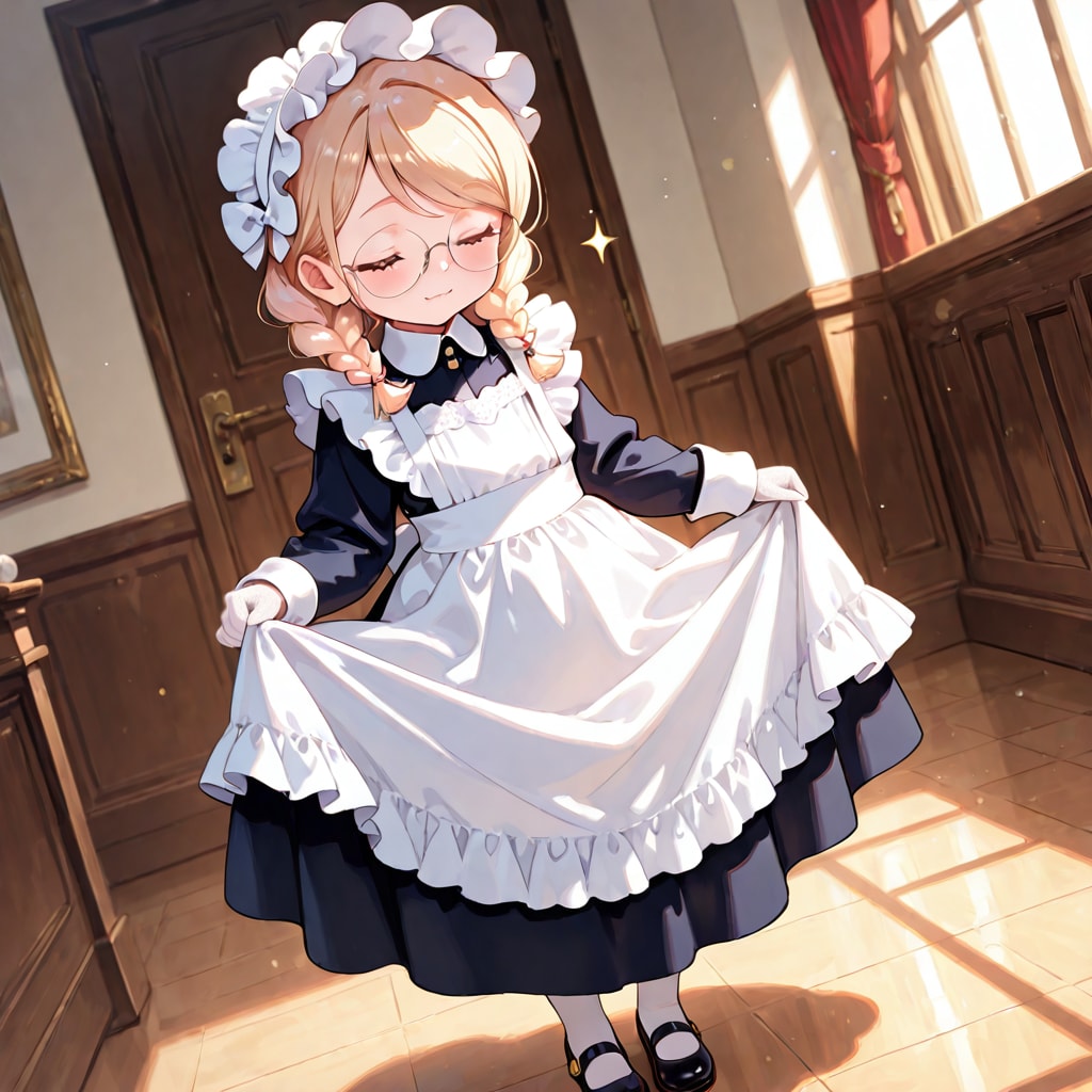 眼鏡三つ編みメイド服のんちゃん | の人気AIイラスト・グラビア