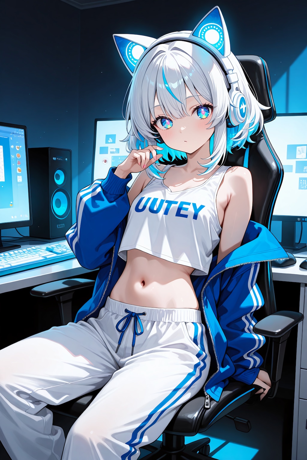 猫耳イヤホン×部屋服×デスク環境！