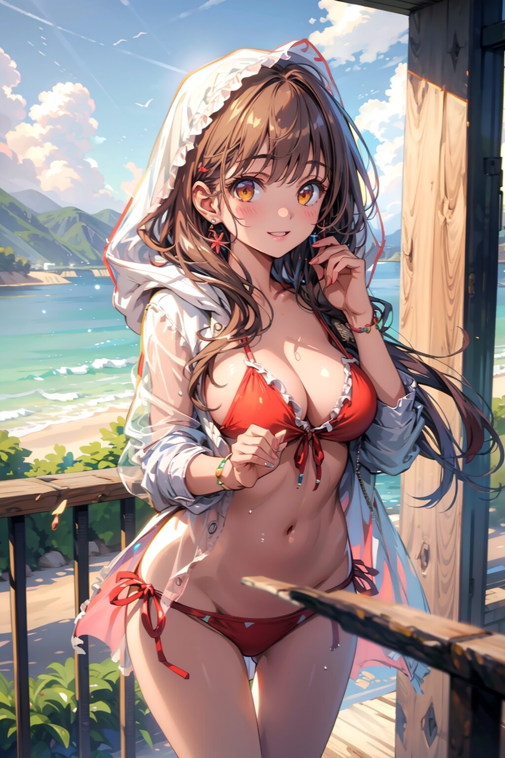 水着レインコート娘さん