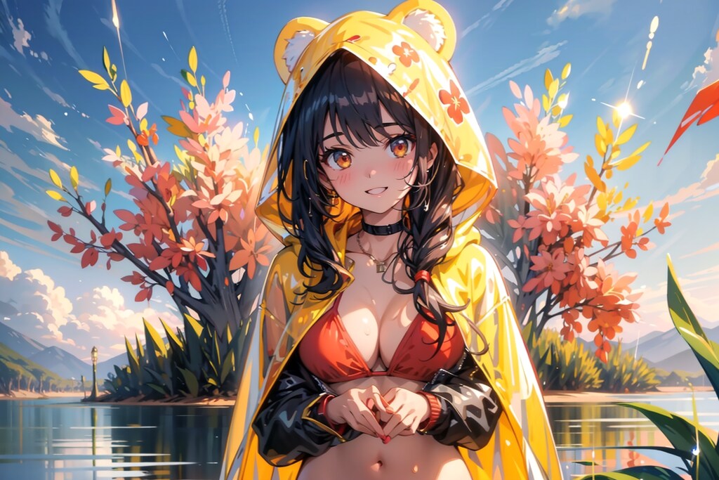 水着レインコート娘さん