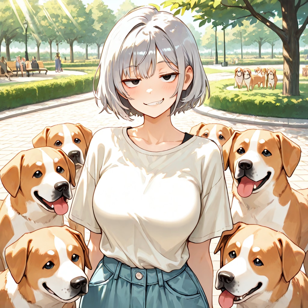 動物に囲まれて、少し困った顔