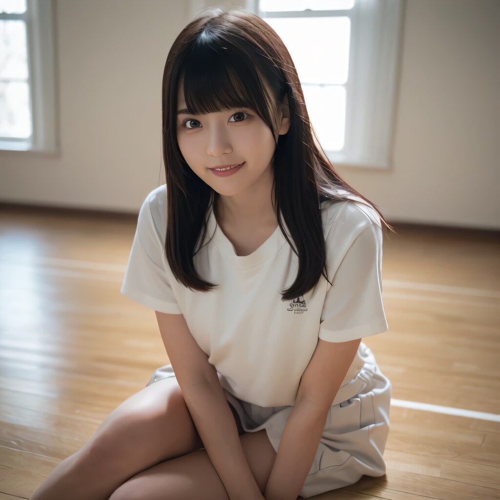 黒髪ロングでＴシャツの美女１６