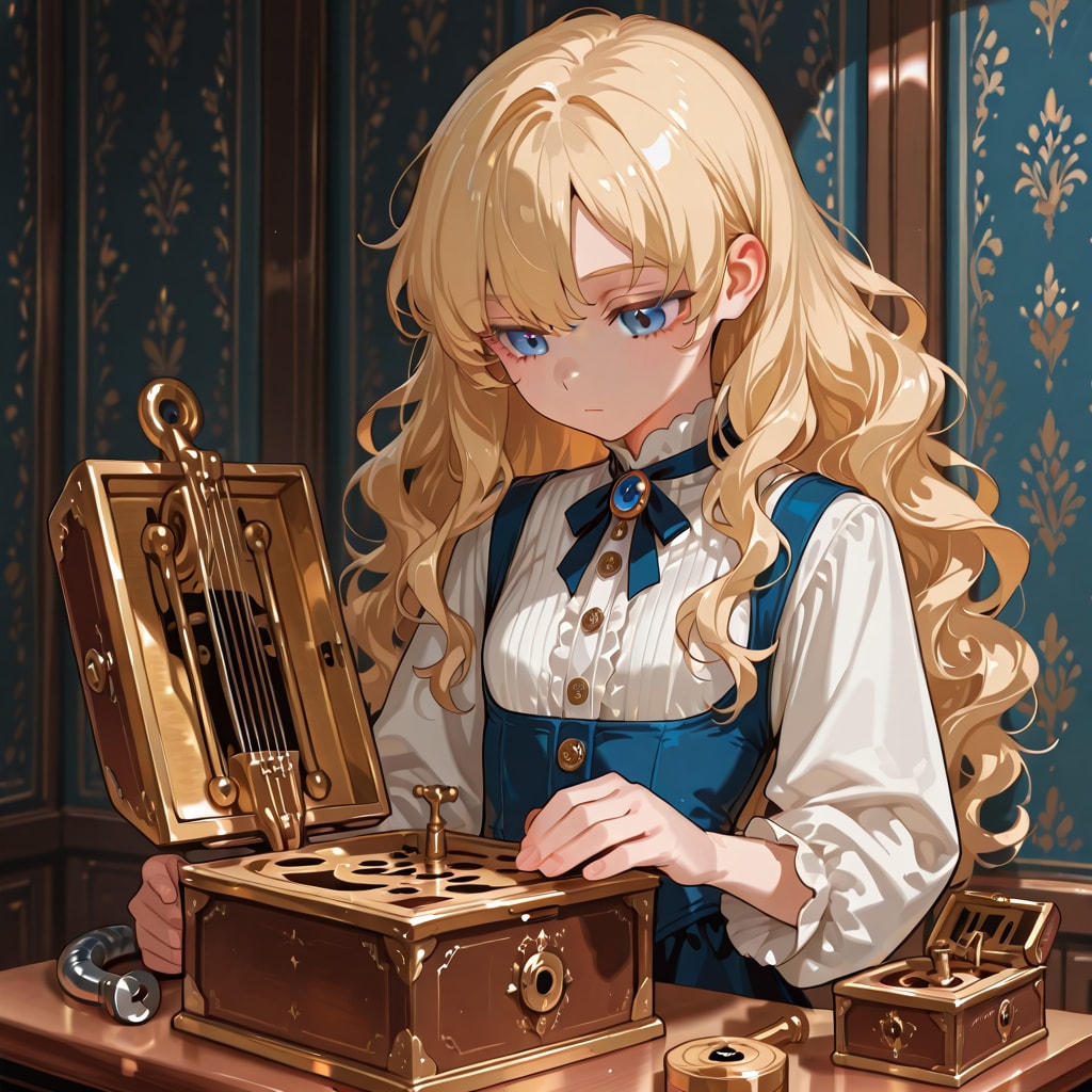 オルゴールを修理する少女