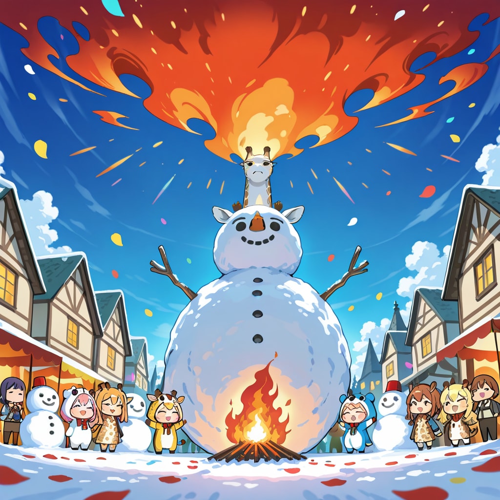 ゾンマータグスツークを楽しむキリン着ぐるみちび子ちゃんたち | の人気AIイラスト・グラビア