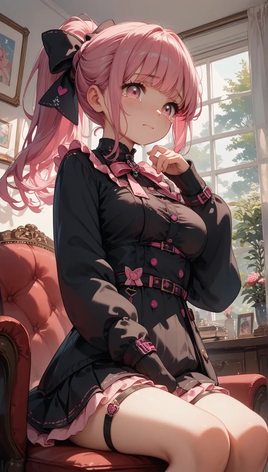 頑張るあなたに♡泣いてもいいんだよ☆ ピンクポニテちゃん | の人気AIイラスト・グラビア