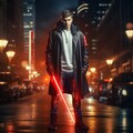 ライトセイバーを持つ若き剣士は道路の真ん中で立ちふさがる / A young swordsman with a lightsaber stands in the middle of the road 2枚目