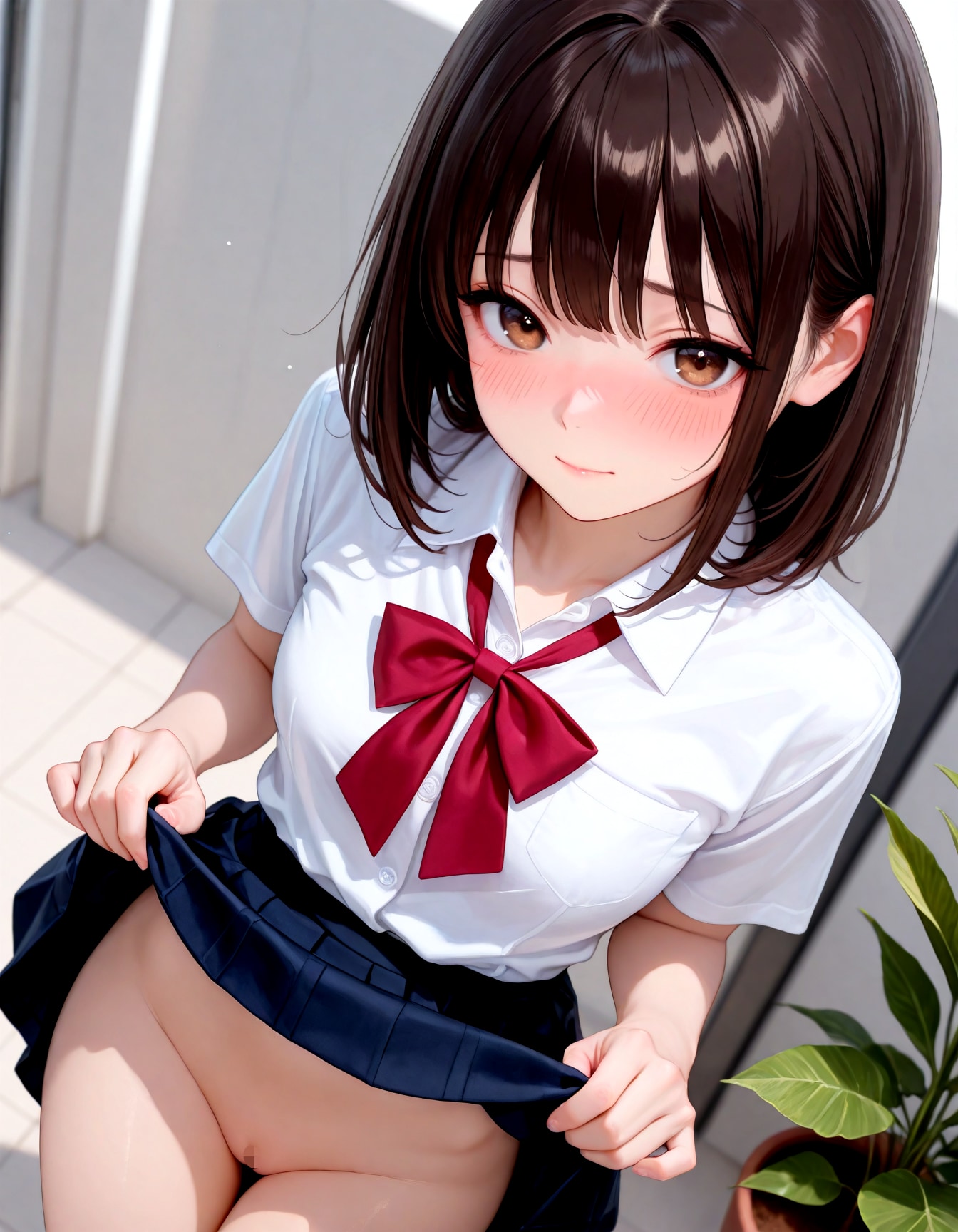 建物の陰で