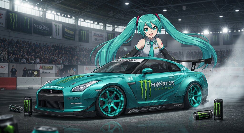 初音ミクとモンスターエナジーGT-R