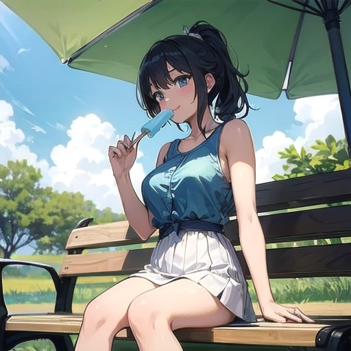 ガリガリ君と木陰のひととき | の人気AIイラスト・グラビア