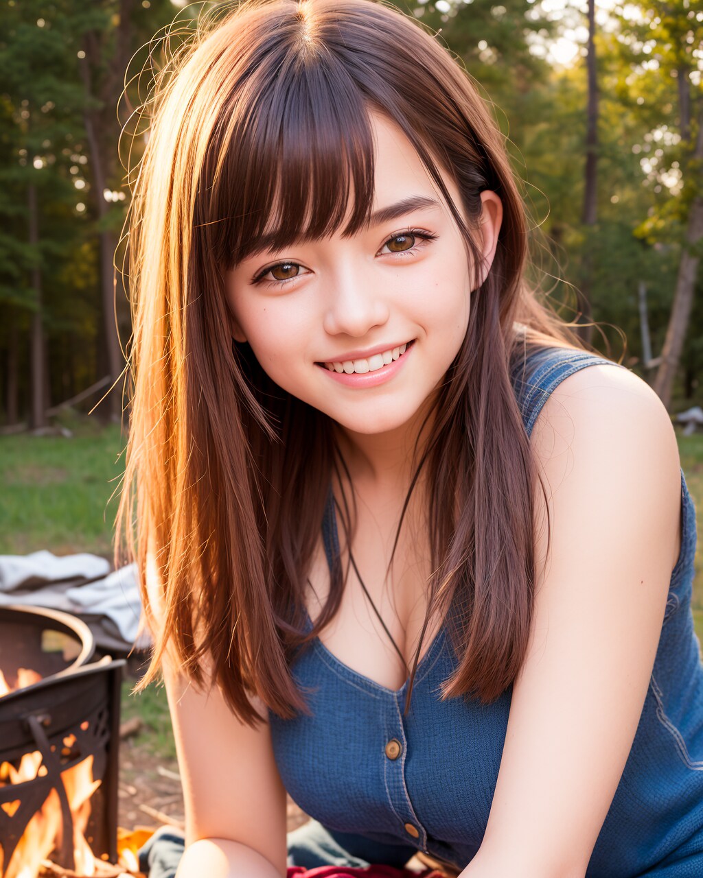 キャンプファイヤーと女の子