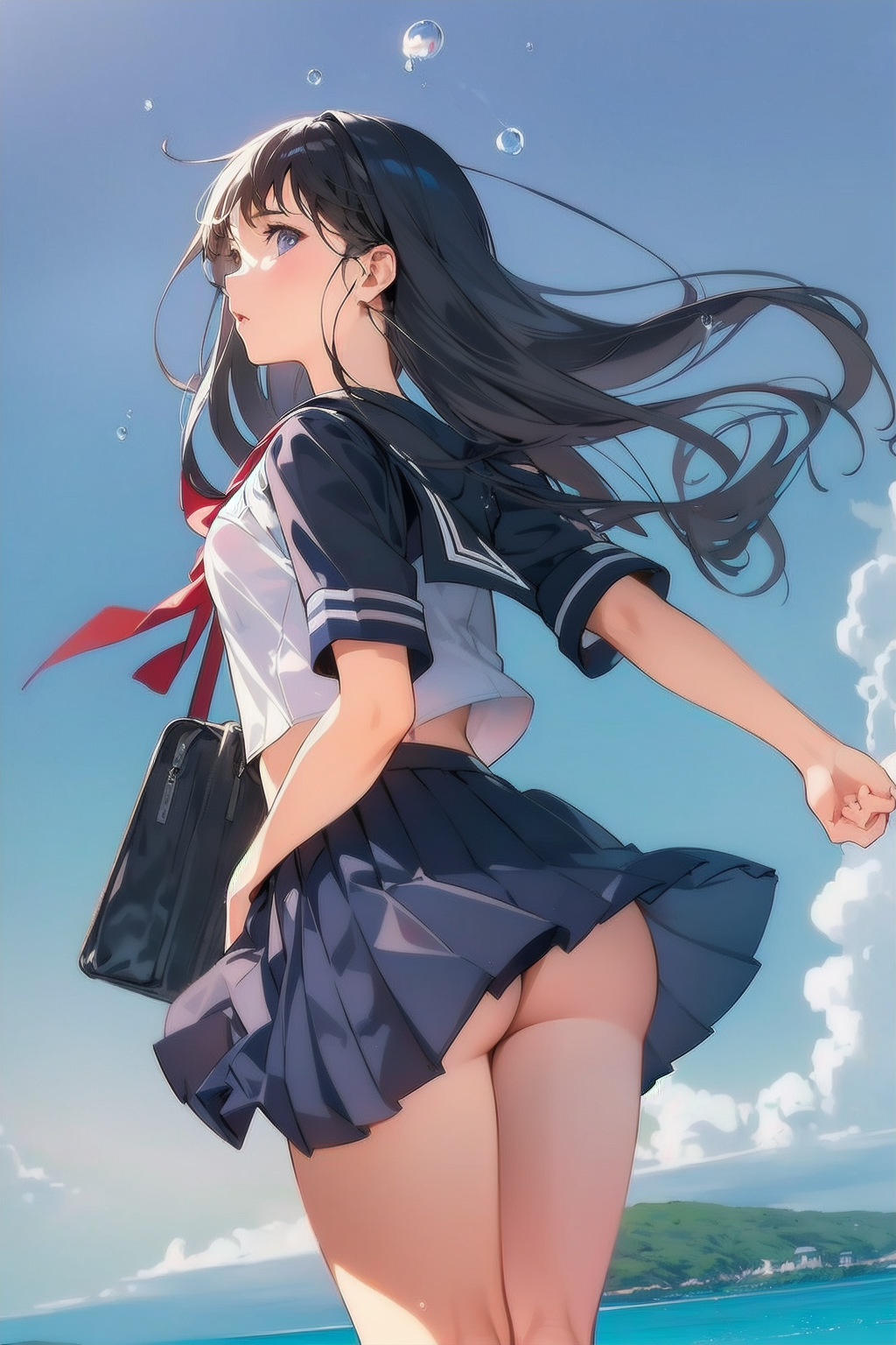 夏の日の放課後の一場面（海に飛び込んじゃえ！♡）02 | の人気AIイラスト・グラビア