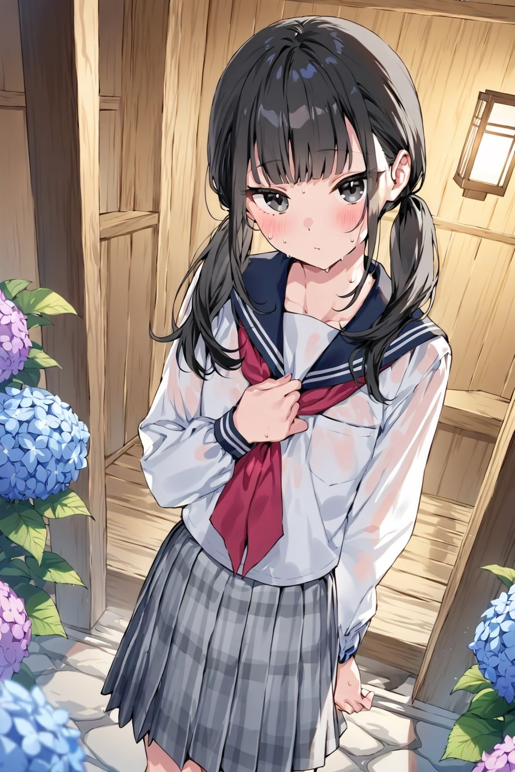 紫陽花と美少女