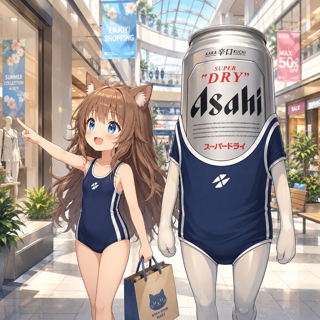 スク水でお買い物な小さな女の子