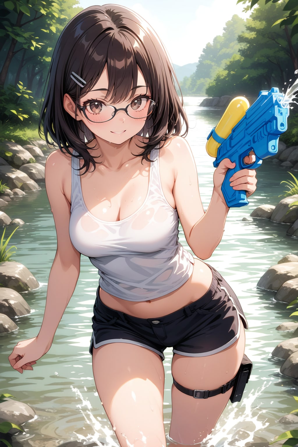 川で水鉄砲